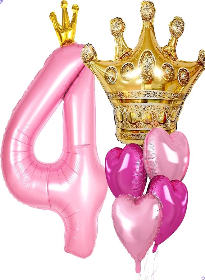 Florisland Princess 4th Birthday Party Decorations, 40 inch Large Pink Crown 4 Balloon for Girls’ Princess Royal Birthday Decorations, Party Supplies Favors, Anniversaries(Number 4 Foil Mylar Birthday Balloon) - Image 1